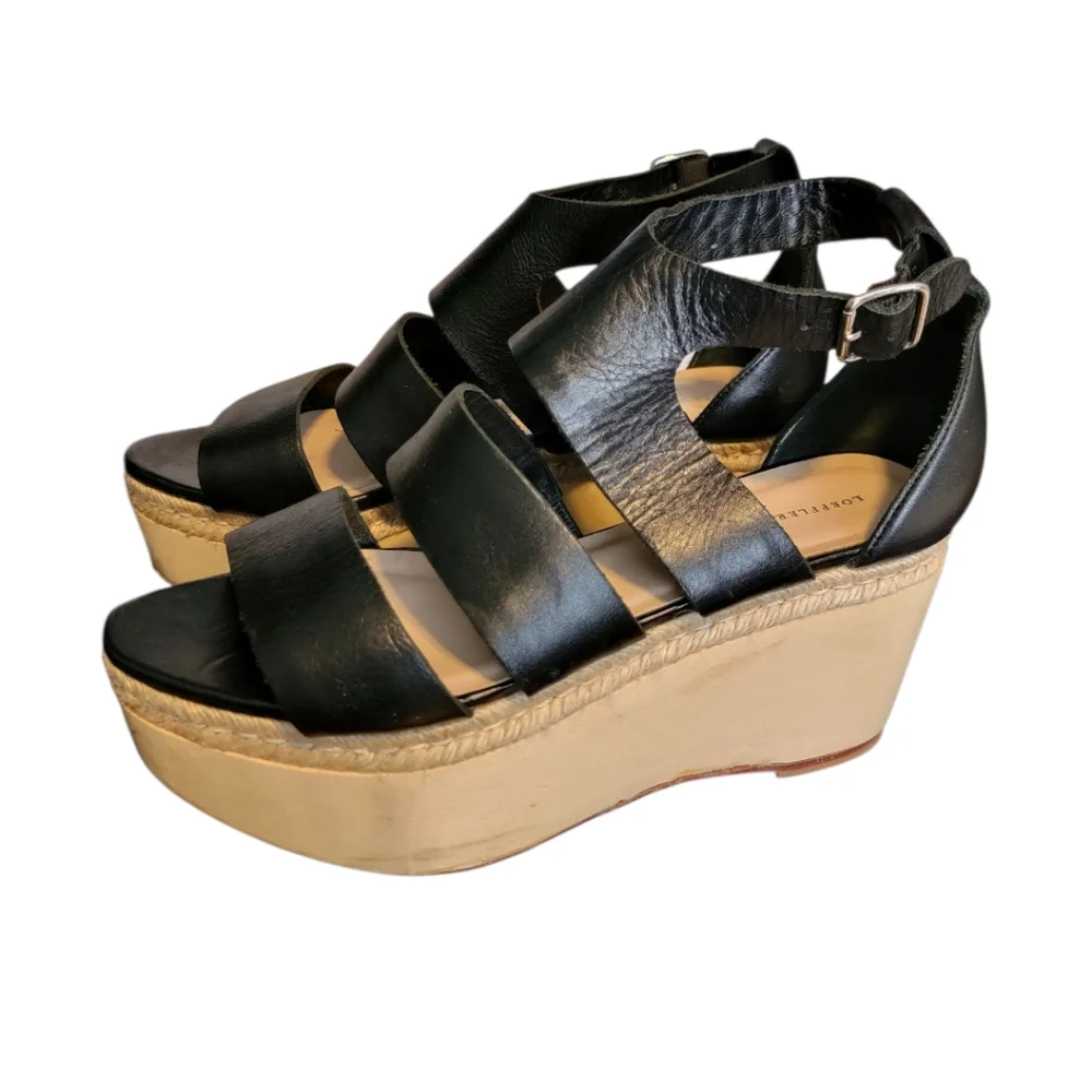 Loeffler Randall Black Strappy Platform Wedge‎ Sandals 10